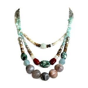 Chunky Layered Statement Necklace Various Stone and Shell Beads Boho Festival